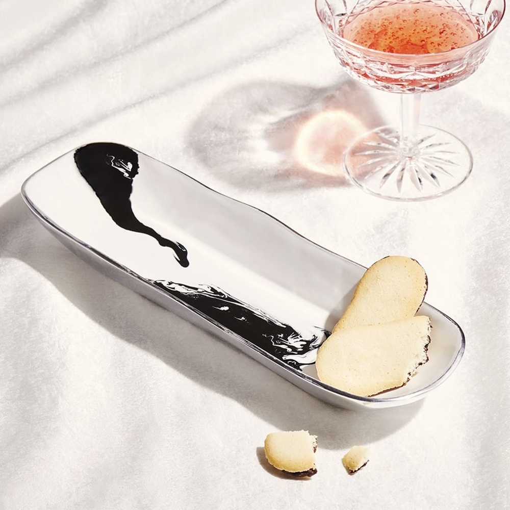 Nima Oberoi Lunare Bianco Nero Rectangle Dish Tray